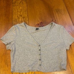 shein gray baby tee button up